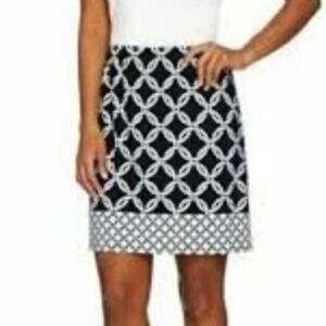 Susan Graver Skort Size M Black White Geometric Chain Link Skirt Shorts Lined